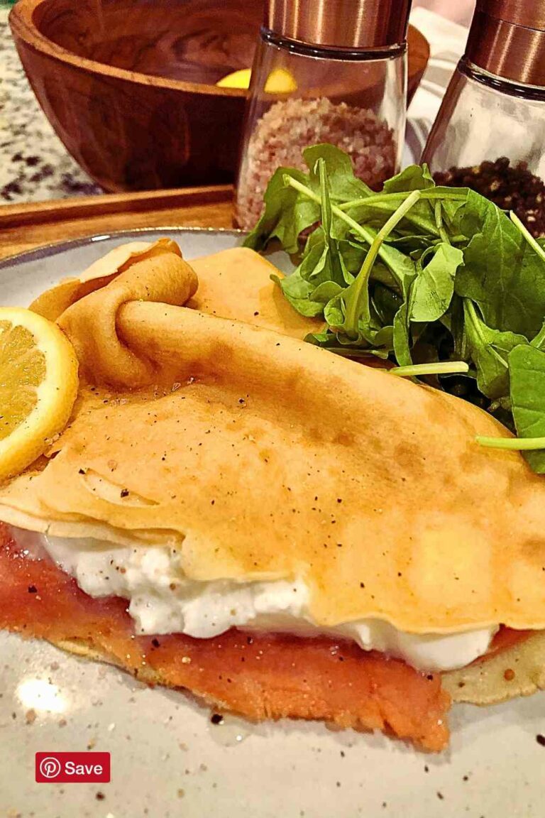 salmon lemon creme cheese crepe